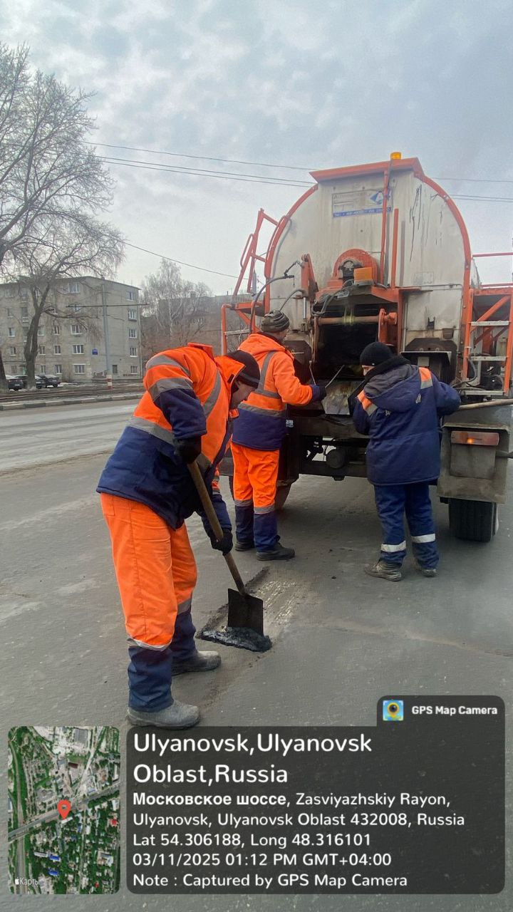 За сутки в Ульяновске ямочный ремонт выполнен на 12 улицах.