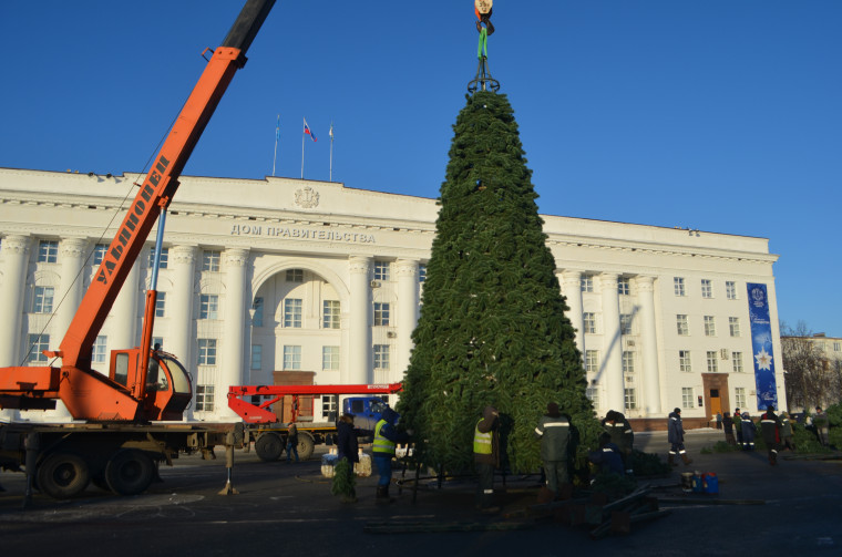 На Соборной площади устанавливают главную ёлку Ульяновска.